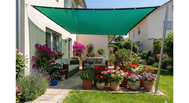 Green shade sails with UV protection features for Indian climate